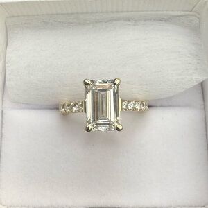 NEW 14k Gold 3.62 ct Emerald Cut Lab Diamond Engagement Ring